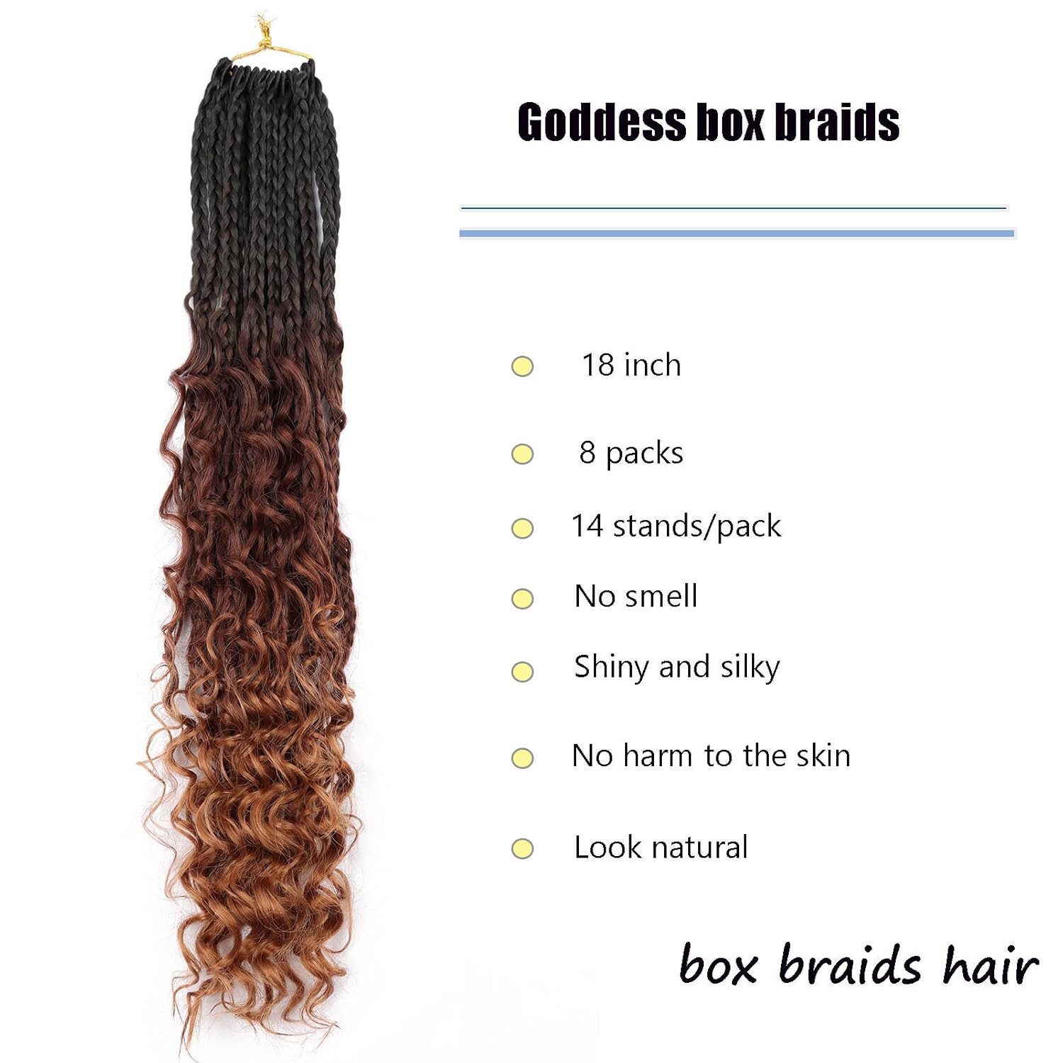 Goddess Box Braids Crochet Hair 18 inch Curly Ends,Crochet Box Braids 8 Packs Bohomian Box Braids Crochet hair Synthetic Braiding Hair Extension 1b/33/30