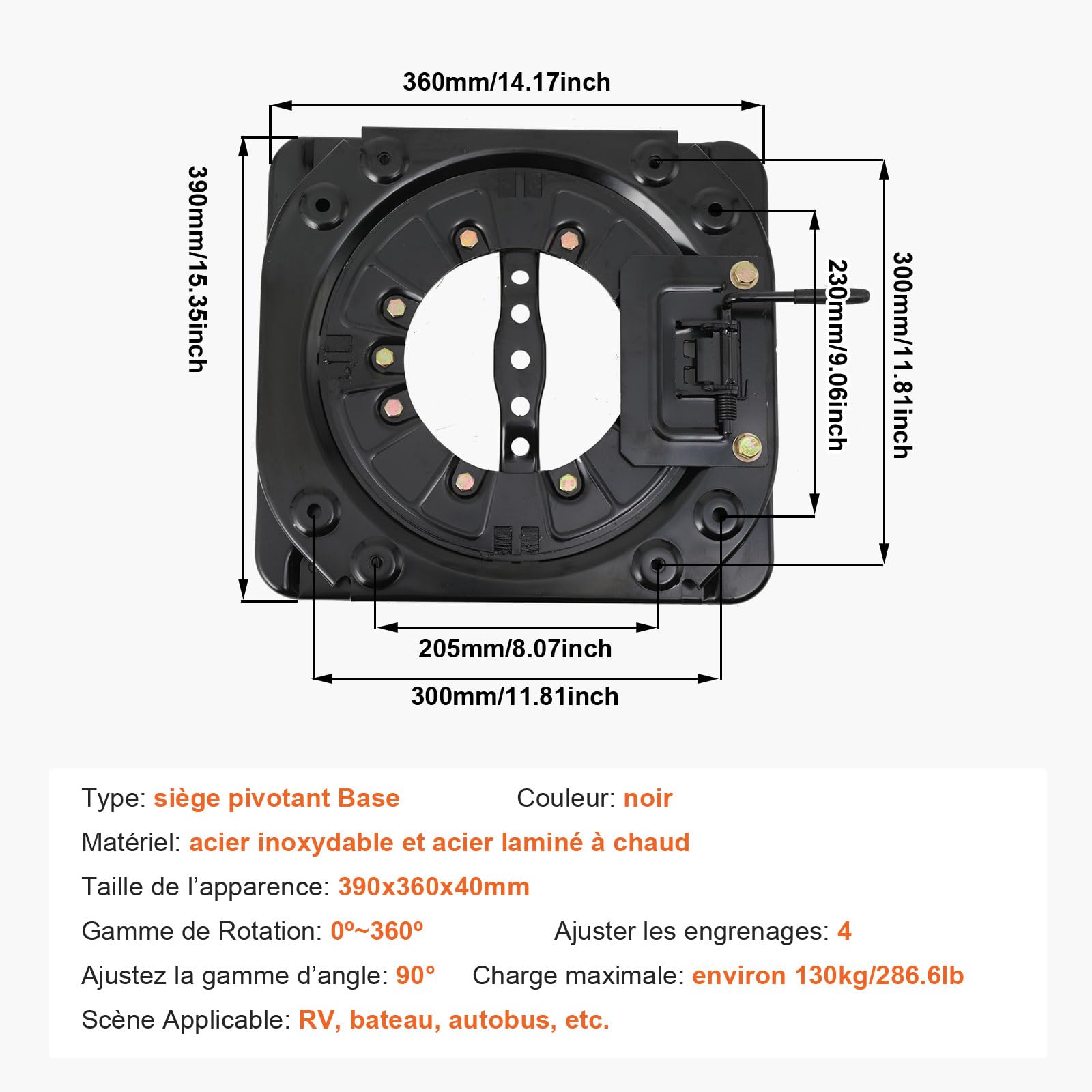 Embase Pivotante Siege, 360° Siège de Camping-Car Universel | Plateau rotatif, Modification, Plaque de Siège Pivotante,4 Points de Verrouillage pour Camping-Car, Bateau, Bus