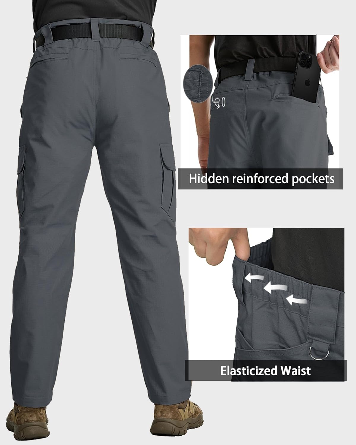 Men's Tactical Cargo Pants, Lightweight Water-Resistant, Ripstop Fabric for Hiking, Work, Outdoor Activities