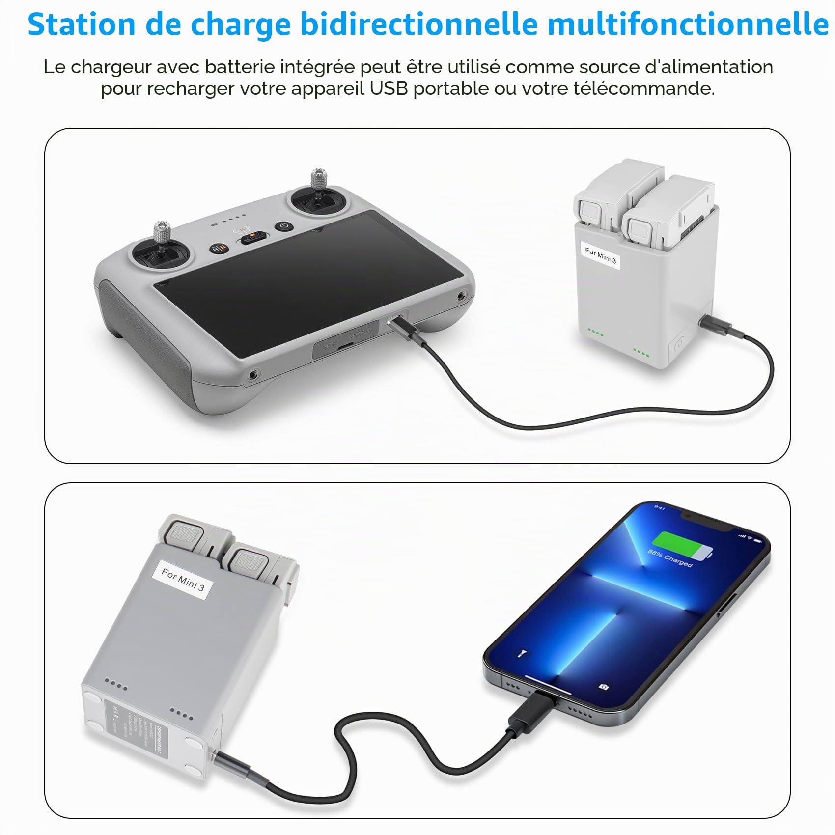 COOLSHOW 3850mAh Intelligent Battery 1 Pack & 2-Way Charging Station for DJI Mini 4 Pro, Mini 3, Mini 3 Pro