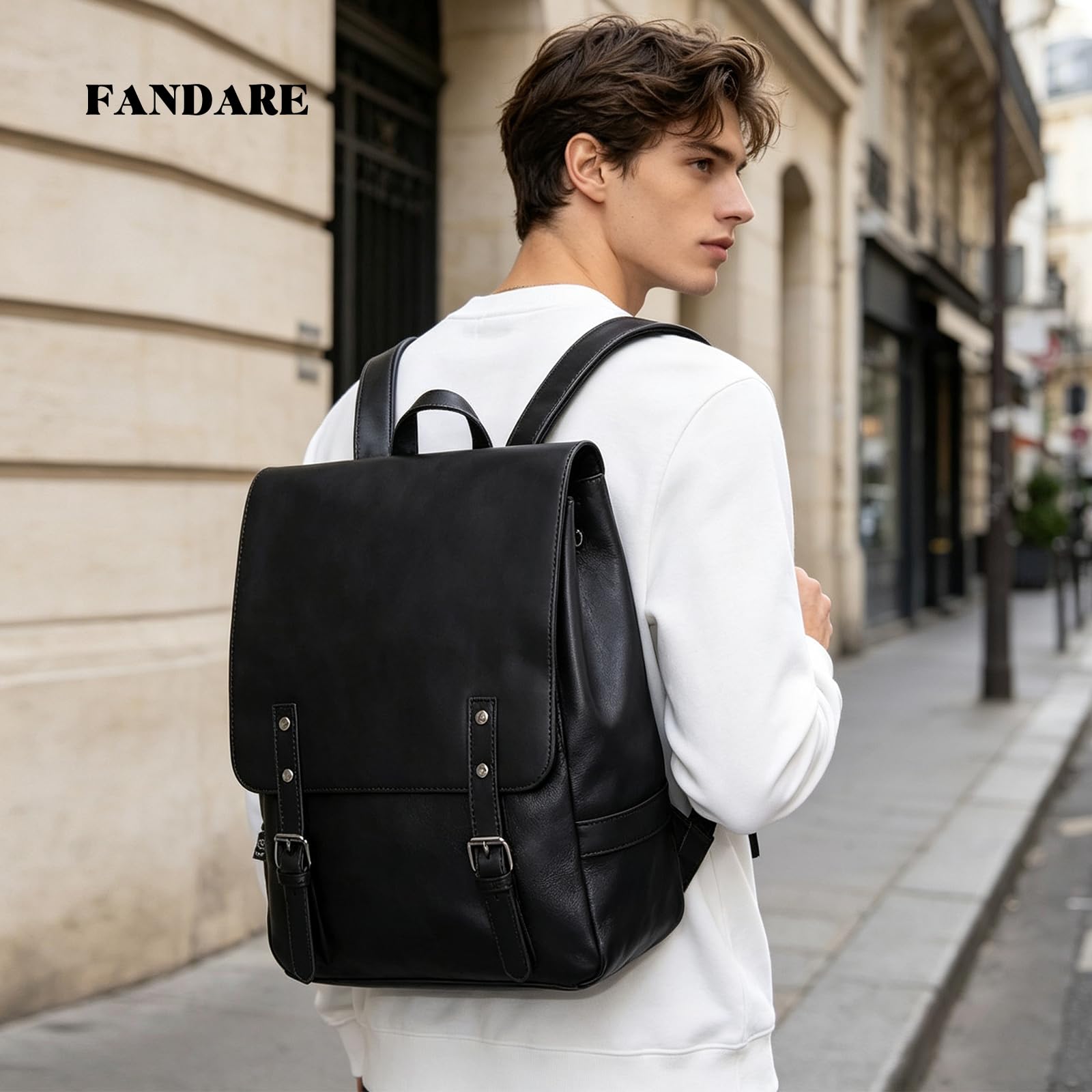 FANDARE Unisex Zaino Zainetto Adolescenti Borsa da scuola Impermeabile Scuola Zaino Uomo Donna Università per Viaggio Campeggio Escursionismo PU Daypacks per 12.9 pollice PC Nero