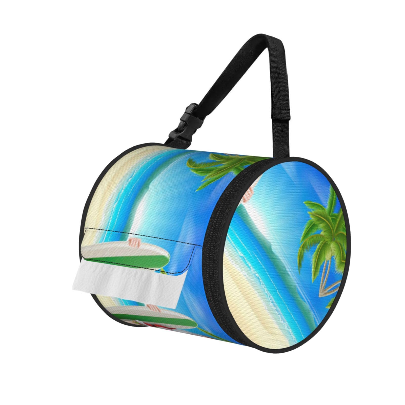 Santa Claus With The Beach And Surfboard Print Fashion Tissues Organizer Box, Hanging Tissue Holder For Purse Coins For Car Office Daily Outing