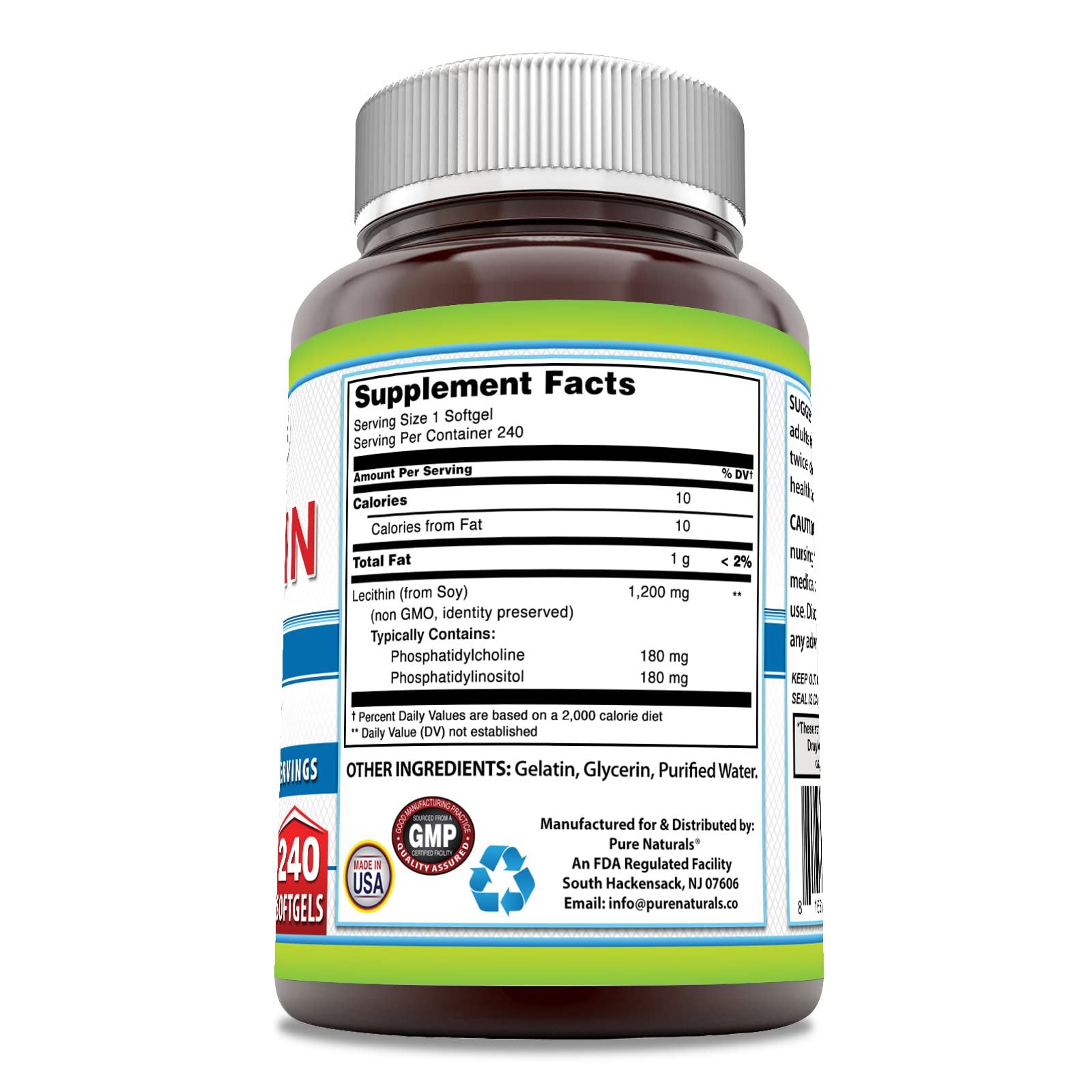 Pure Naturals Lecithin 1200 mg Softgels Supplement | High Potency | Gluten Free (240 Count) — Amazon image 3