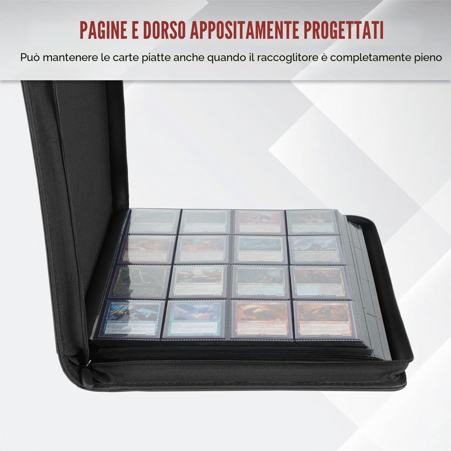 Raccoglitore a 16 tasche per 1280 carte collezionabili, album senza anelli con 40 pagine a doppia faccia e caricamento laterale, compatibile con MTG, carte sportive e altre carte da collezione