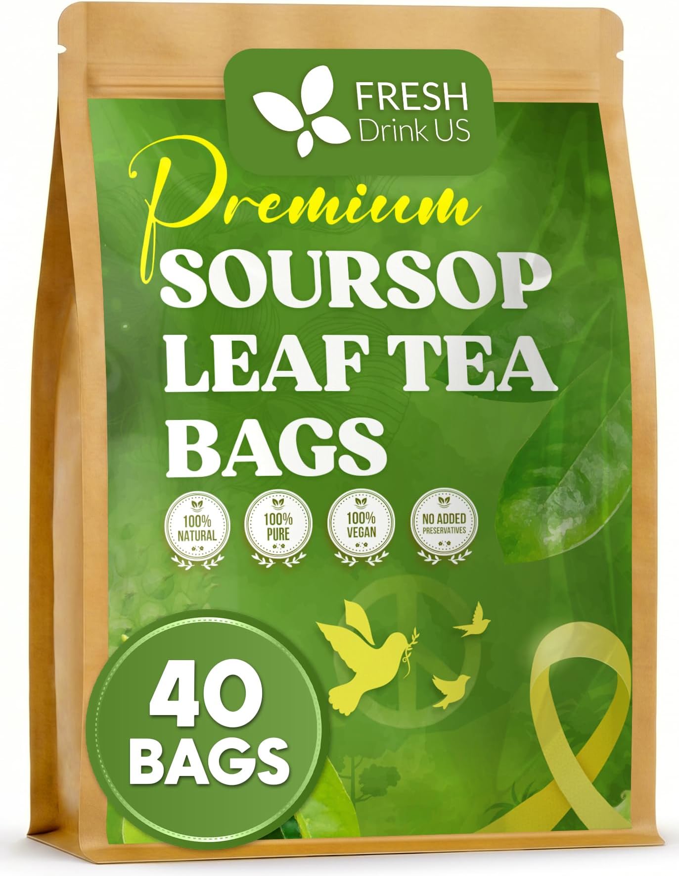 40 Premium Soursop Graviola Leaf Tea Bags, 100% Natural and Pure from Soursop...
