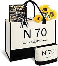 Amosking 70th Birthday Gifts for Women Canvas Tote Bag Travel Gear, Unique 70 Years Old Birthday Gifts for Her Mum Wife Aunt Friends, Vintage N70 Handbag & Cosmetic Bag & Back in 1956 Poster
