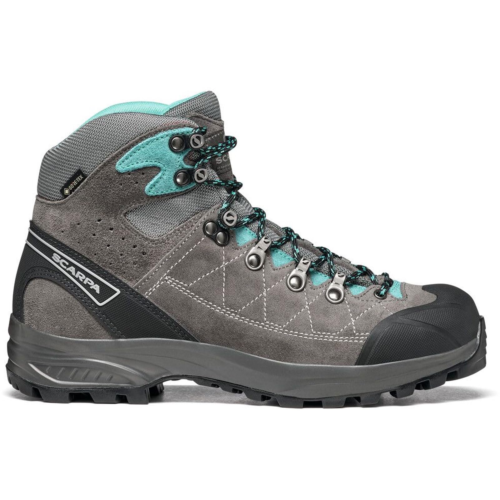 SCARPA Women's Kailash Trek GTX Waterproof Gore-Tex Lightweight Boots for Backpacking & Hiking - Smoke/Lagoon - 8-8.5