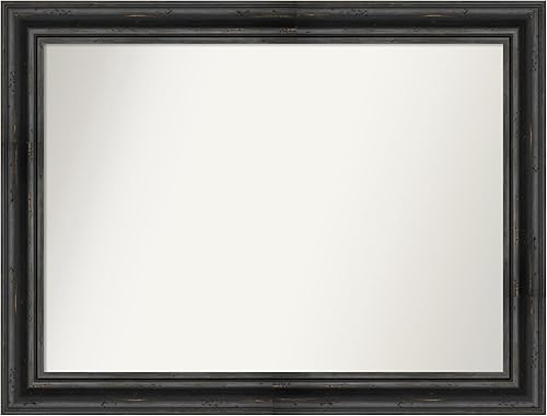 Amanti Art Espejo de baño negro para sobre el fregadero, 29 x 38 pulgadas, espejo rectangular negro de pino rústico, marco de madera rústica grande,