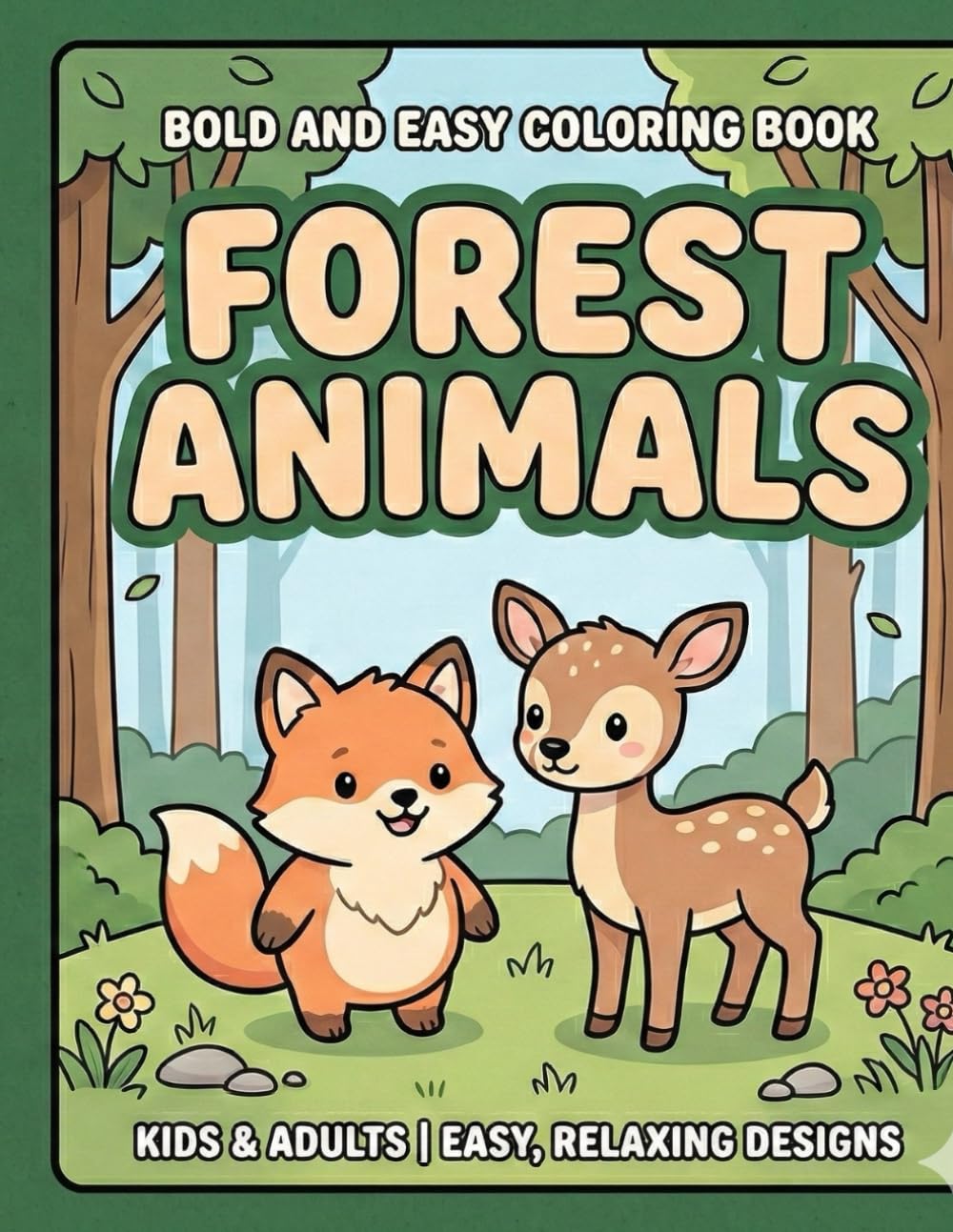 Cute Forest Animals: Bold and Easy Coloring Book: 40 Thick Line & Simple Designs | Adorable Woodland Creatures and Nature Scenes for Stress Relief