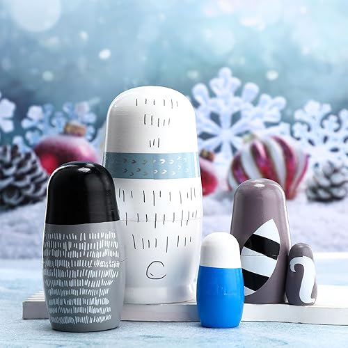 Miniatura 7 de Gejoy Muñecas anidables de Navidad, muñecas rusas Matryoshka de madera hechas a mano, muñecas de anidación de cascanueces de madera, muñecas