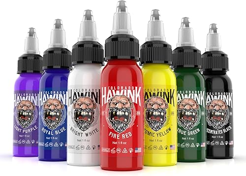 Vista 9 de HAWINK Juego de tinta de tatuaje 1/2 oz (0.5 fl oz) tinta de suministro de tatuaje USA 7 colores kit de pigmento TI203-15-7