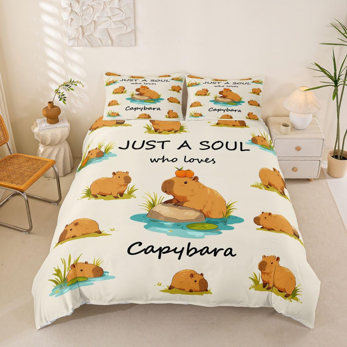 Homemissing Cutes Capybara Duvet Cover King Size Animals Lovers Comforter Cover for Boys Girls Capybaras Bedding Set 3Pcs Room Decor — image 1