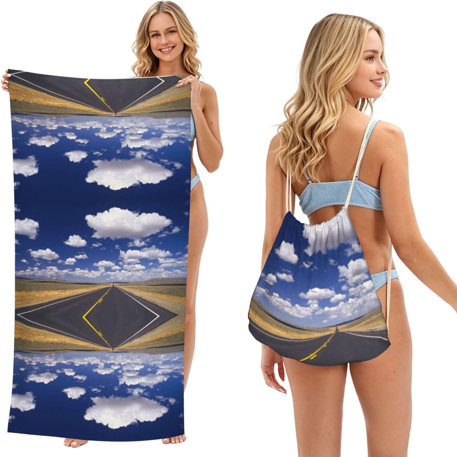 Serviette de plage anti humidité avec sac de transport motif cool