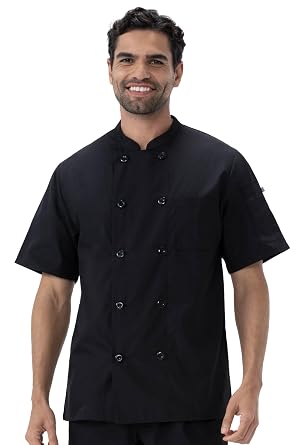 Chefwear Unisex Black Chef Coat Professional Short Sleeve Chef Jacket for Men & Women, Lightweight & Durable Chef Uniform with Button Closure & Thermometer Pocket, Large