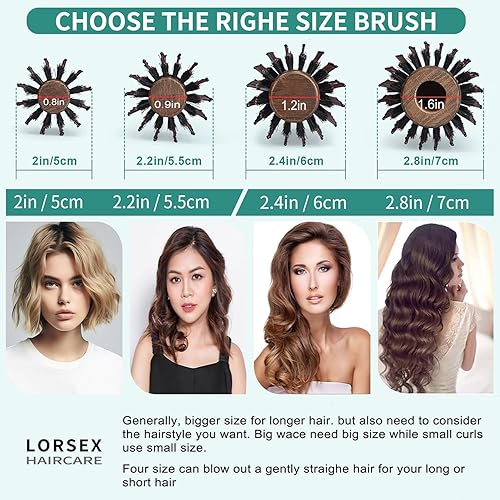 Miniatura 4 de Cepillo redondo para secar con secador, cepillo de cerdas de jabalí para mujeres y hombres, cepillo redondo para añadir brillovolumen, minimizar el