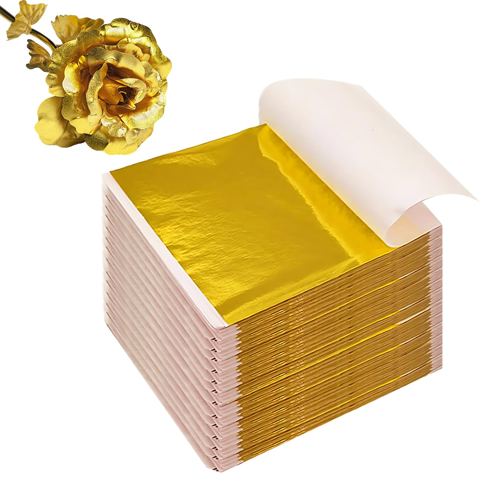 Juego de 300 hojas de oro, lámina dorada, hojas de oro para manualidades, manualidades, manualidades, para pintar, cortar uñas o peinado, decoración (8 x 8,5 cm)
