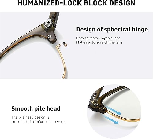 Miniatura 6 de AOMASTE Lentes de bloqueo de luz azul, vintage, medio marco, lente transparente UV, antifatiga ocular, gafas de juegos para computadora para hombres