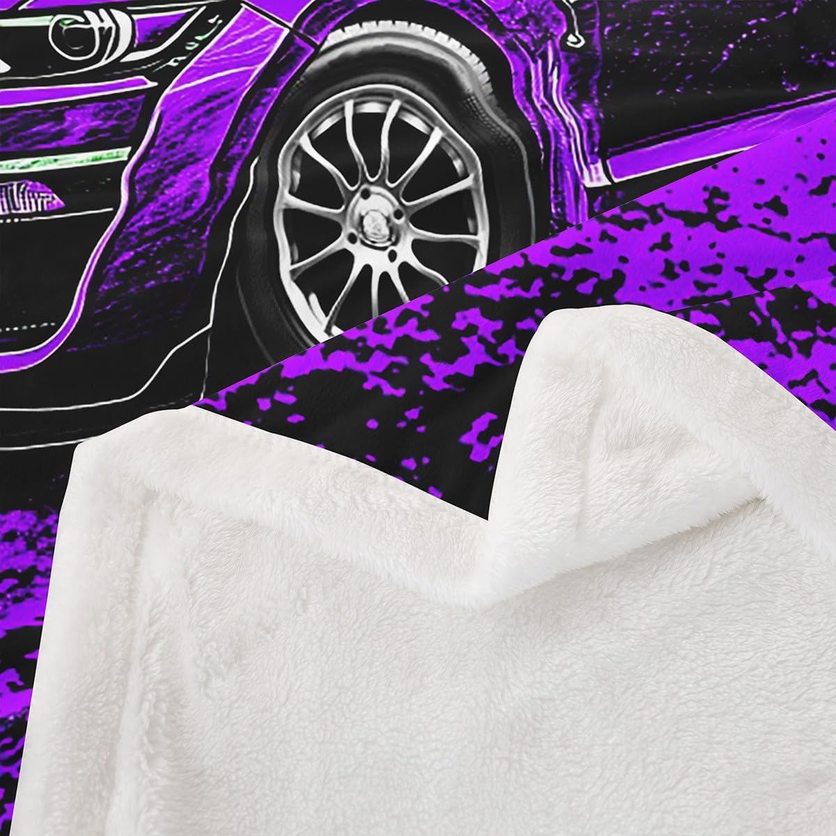 Feelyou Purple Race Car Fleece Throw Blanket Sports Car Blanket for Kids Boys Teens Automobile Plush Blanket Purple Graffiti Fuzzy Blanket for Sofa Bed Couch,Queen 90x90 Inches