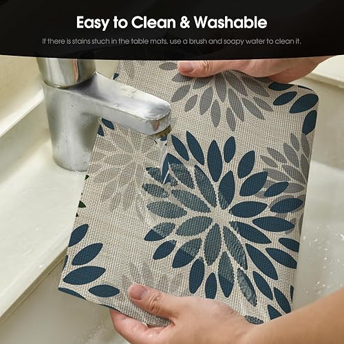 Miniatura 3 de Artoid Mode Juego de 6 manteles individuales de vinilo floral, resistentes al calor, lavables, antideslizantes, de PVC, para decoración de fiestas,