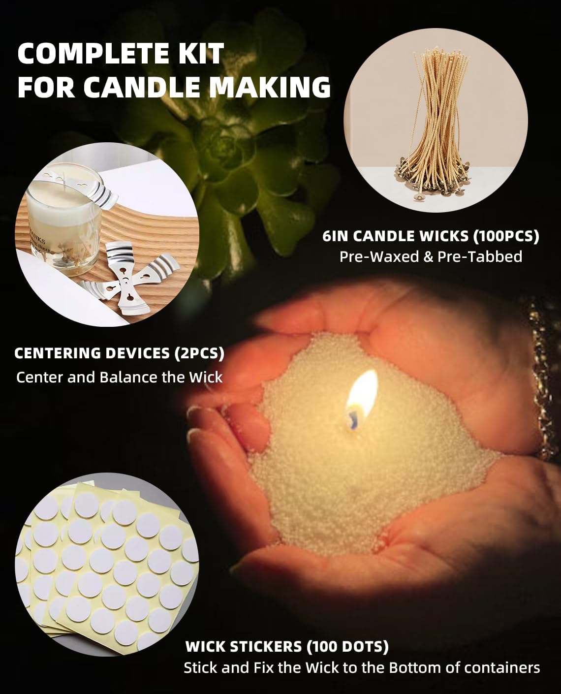 NICEME Customized Powder Candle Making Kit, 5.5Lb/ 2.5kg Refillable Beaded Wax Sand All Natural Reusable DIY Pearled Candle Making Kit Self Extinguish Candle with 100 Wicks & 2 Wick Centering Devices