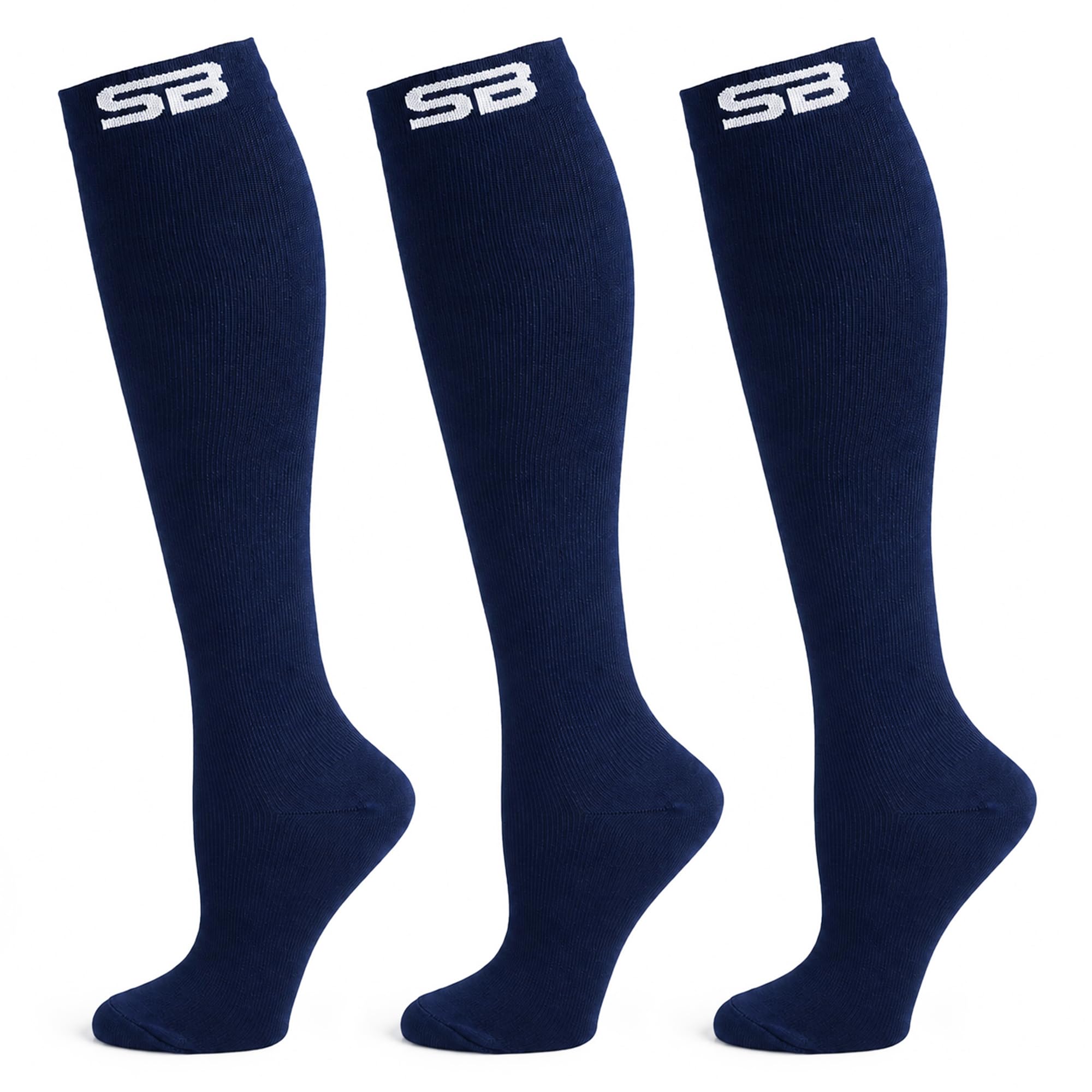 SB SOX 3-Pair Compression Socks, 15-20mmHg (Solid Navy, L/XL)
