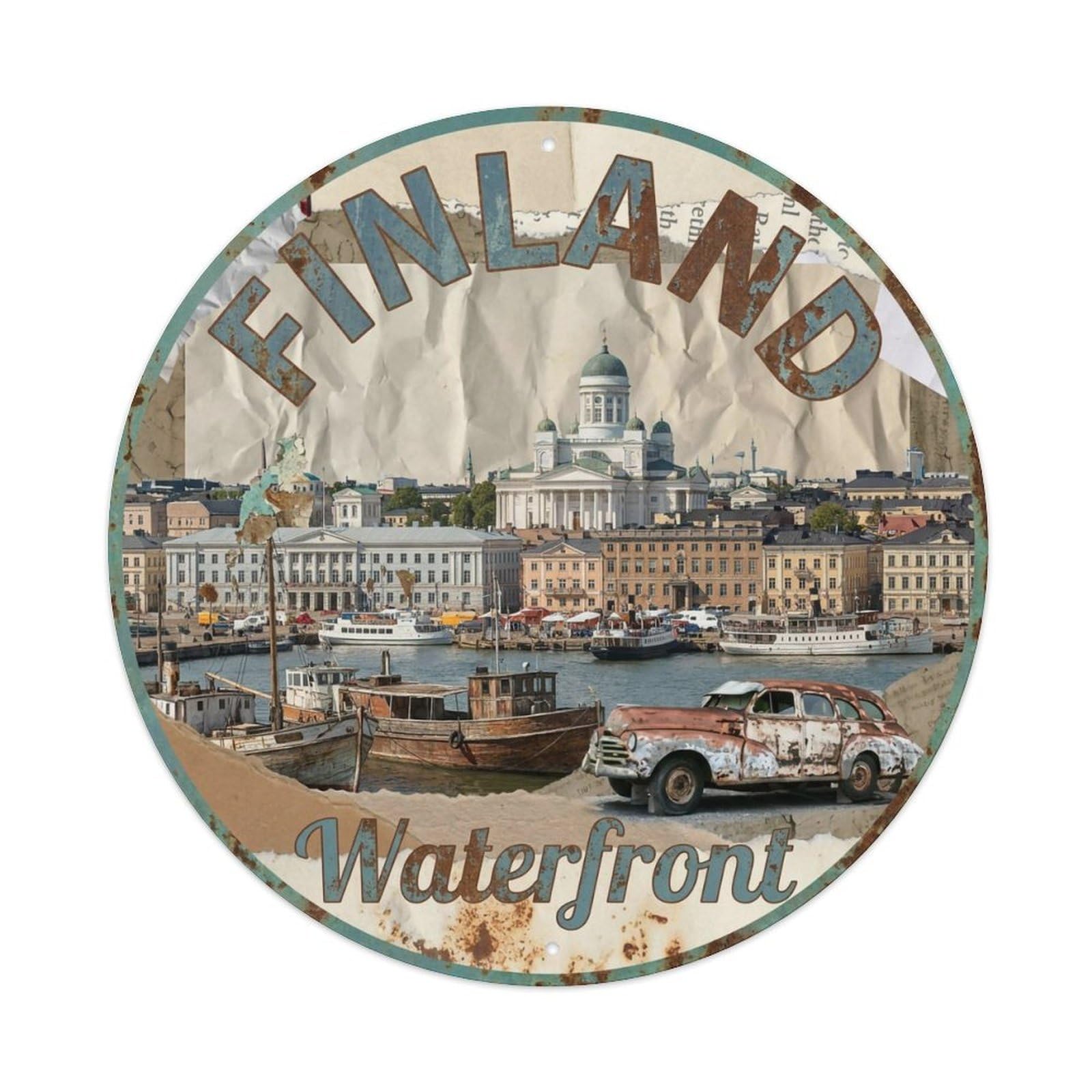 Vintage Travel Finland Harbor Vintage Metal Tin Sign Plaque