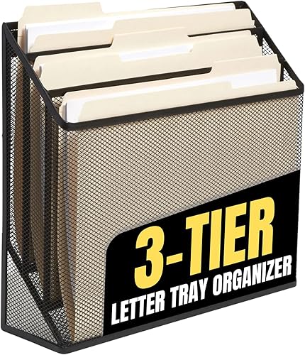 Miniatura 1 de 1InTheOffice Organizador de carpetas de archivos de 3 niveles, clasificador de escritorio, organizador de malla negra