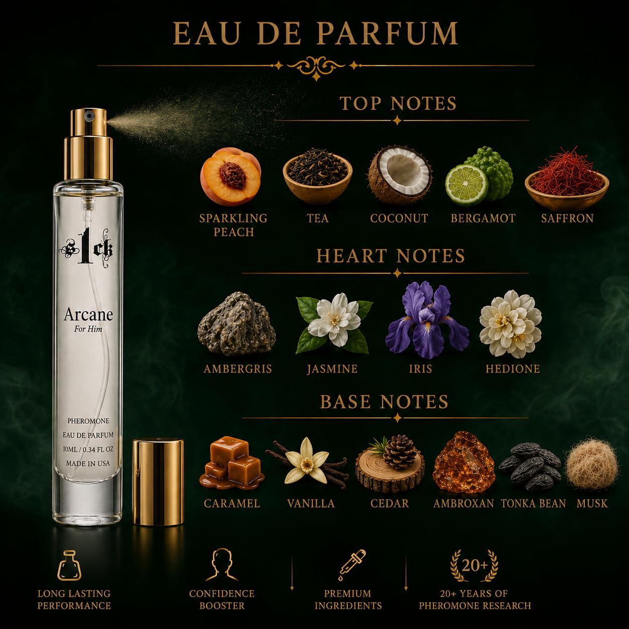 Arcane Pheromone-Infused Cologne for Men Raw Pheromones Cologne Men Attraction Lasting Spray USA-Made Bold Strength Scent for Him