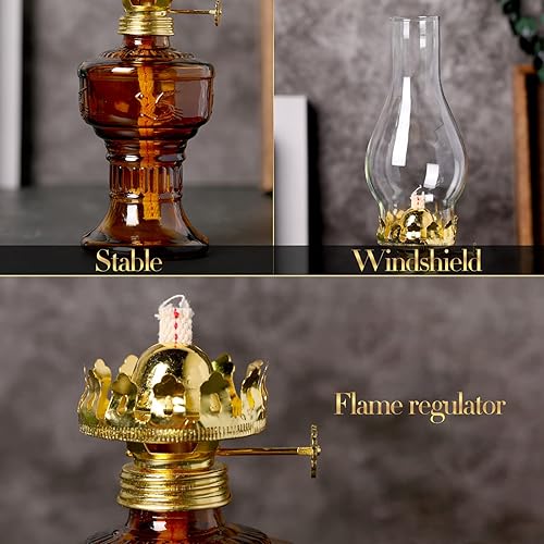 Miniatura 3 de 2 lámparas de aceite de cámara para uso en interiores, lámpara vintage de queroseno, linterna rústica de queroseno para huracán con mecha de fuego