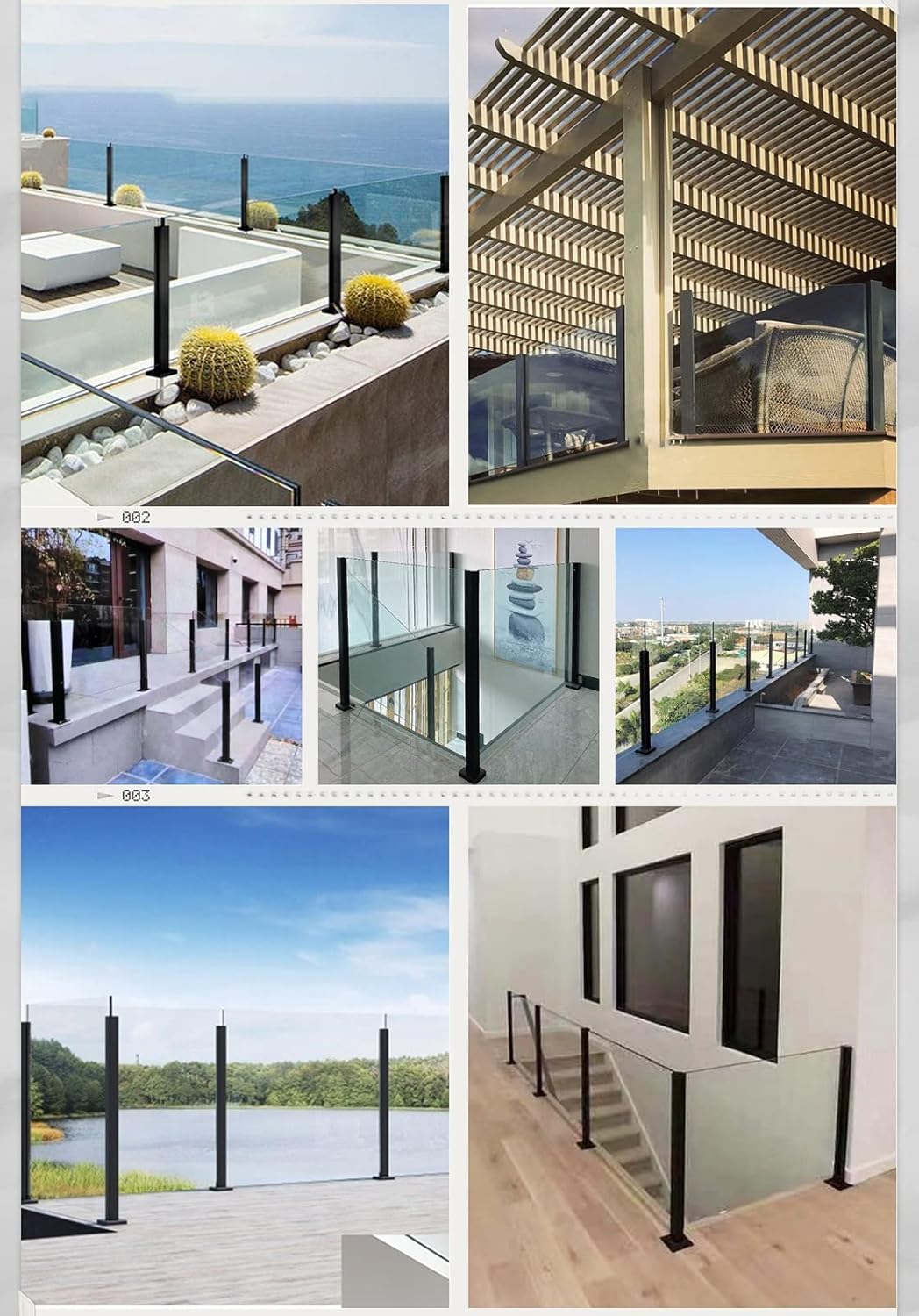 Black Garden Glass Railing Post Floor Mount, Outdoor Pool Fence Panels Post/Baluster Post with Screws, Stainless Steel Glass Clip for Balcony Patio Fencing (Color : Mid Post, Size : Height-85cm)