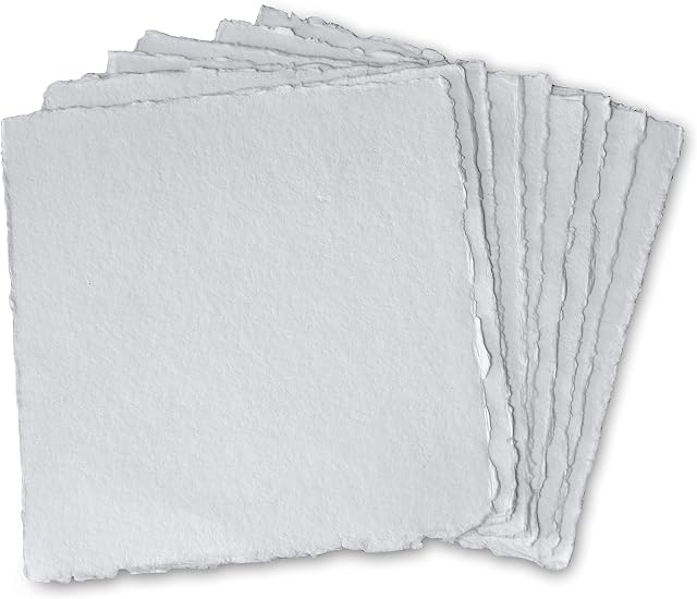 Thick Handmade Watercolor Paper with Deckle Edge - 300GSM - Premium White Cold Press Textured Mixed Media Paper Made with Recycled Cotton - 15 Loose Leaf Sheets - 20.3 x 20.3 cm / 8x8"