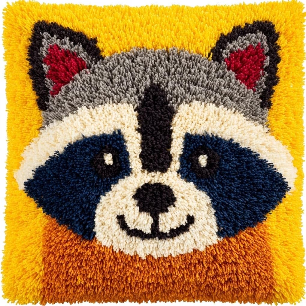 Axiangzik Animal Raccoon Handmade Latch Hook Cushion Kit 17X17 Inch,