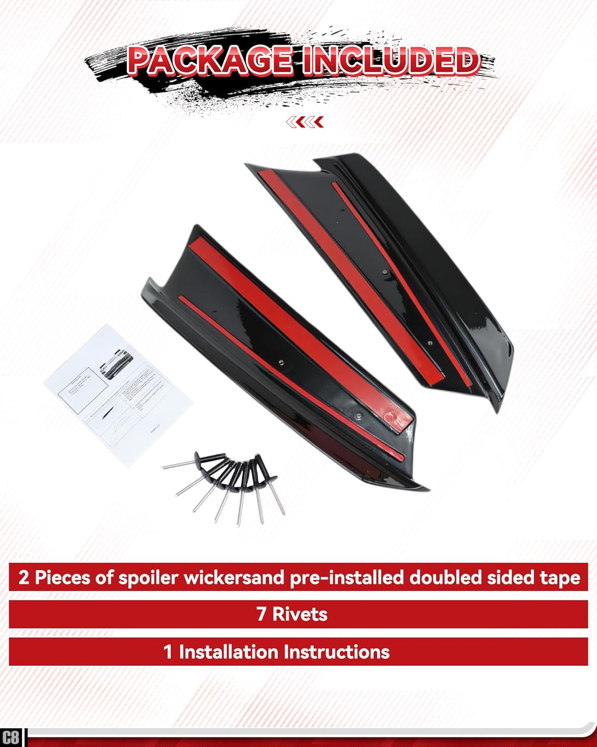 Upgrade Rear Trunk Spoiler Wicker Fit for Corvette C8 Z51 2020-2025 Double Side Carbon Flash Rear Spoiler ABS Plastic Replacement