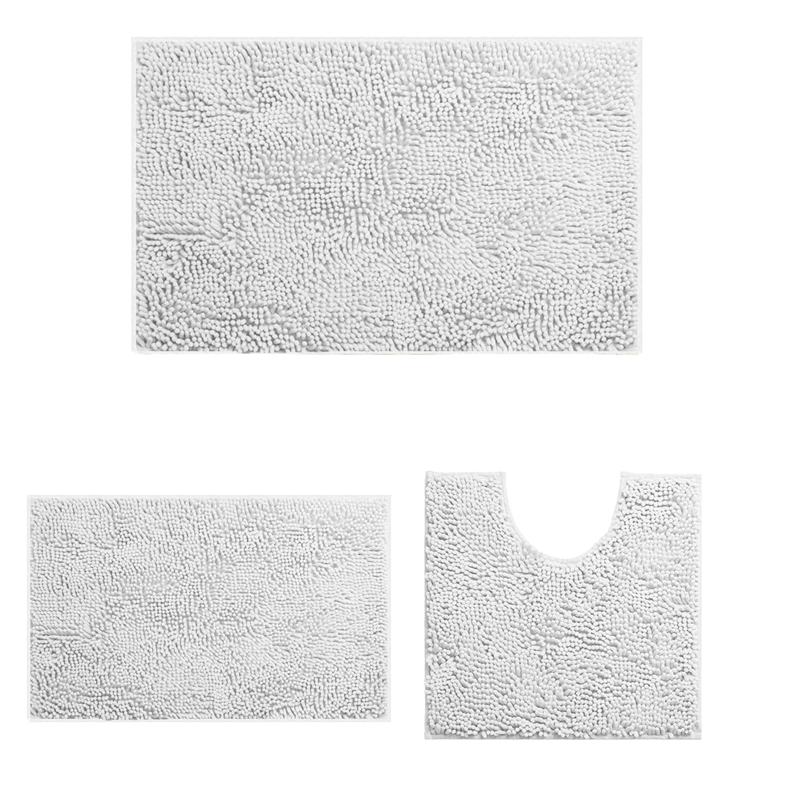 placeroom Bathroom Mat Set of 3, Non-Slip Display Bath Mat, Soft and Comfortable, Super-Absorbent Bath Rug, Machine Washable and Quick Drying, Suitable for Bathroom (Warm White)