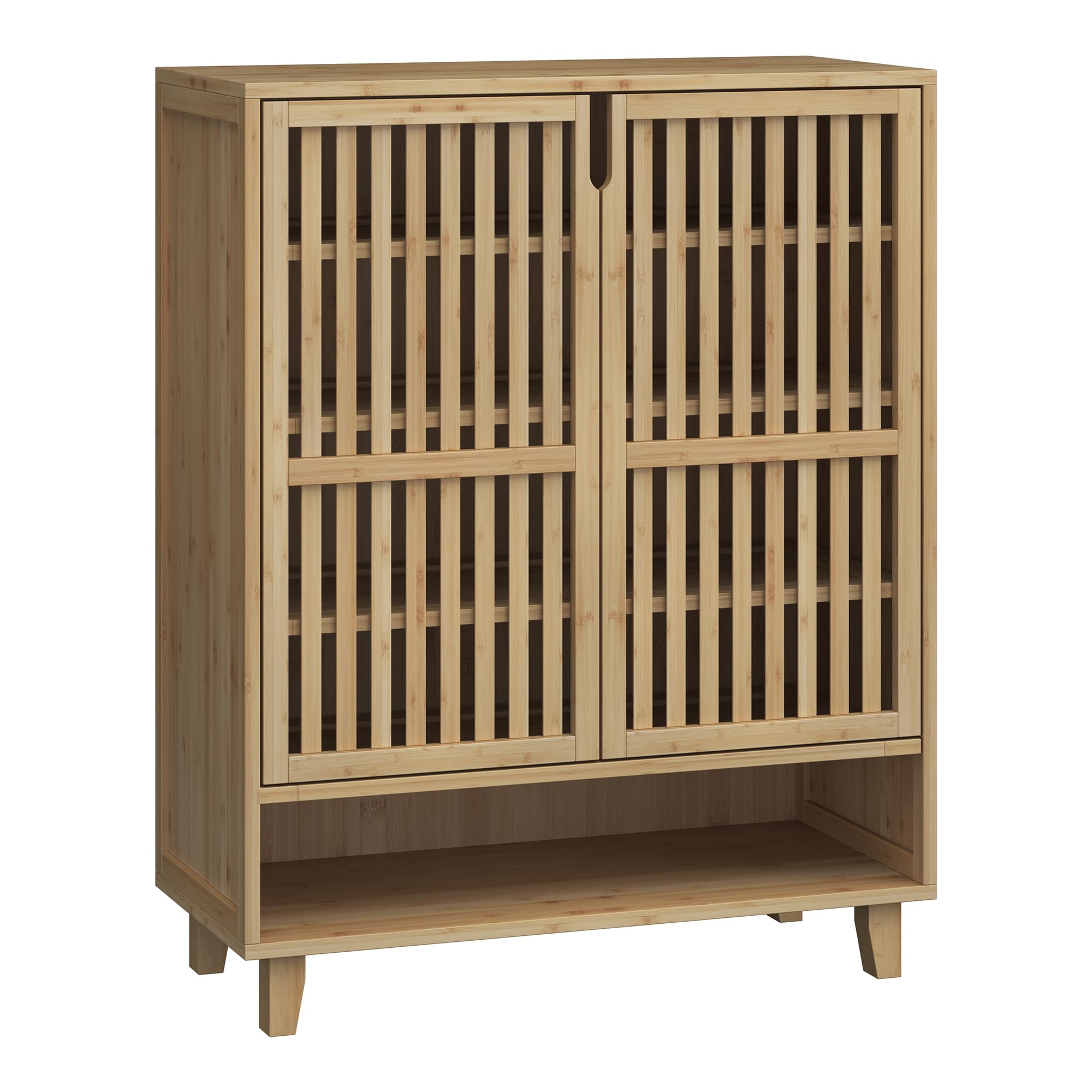 [en.casa] Zapatero Sirgerg Armario con 5 Estantes y 2 Puertas Batientes Mueble Zapatero Organizador para Zapatos Multiusos Bambú 91 x 72 x 35 cm - Natural