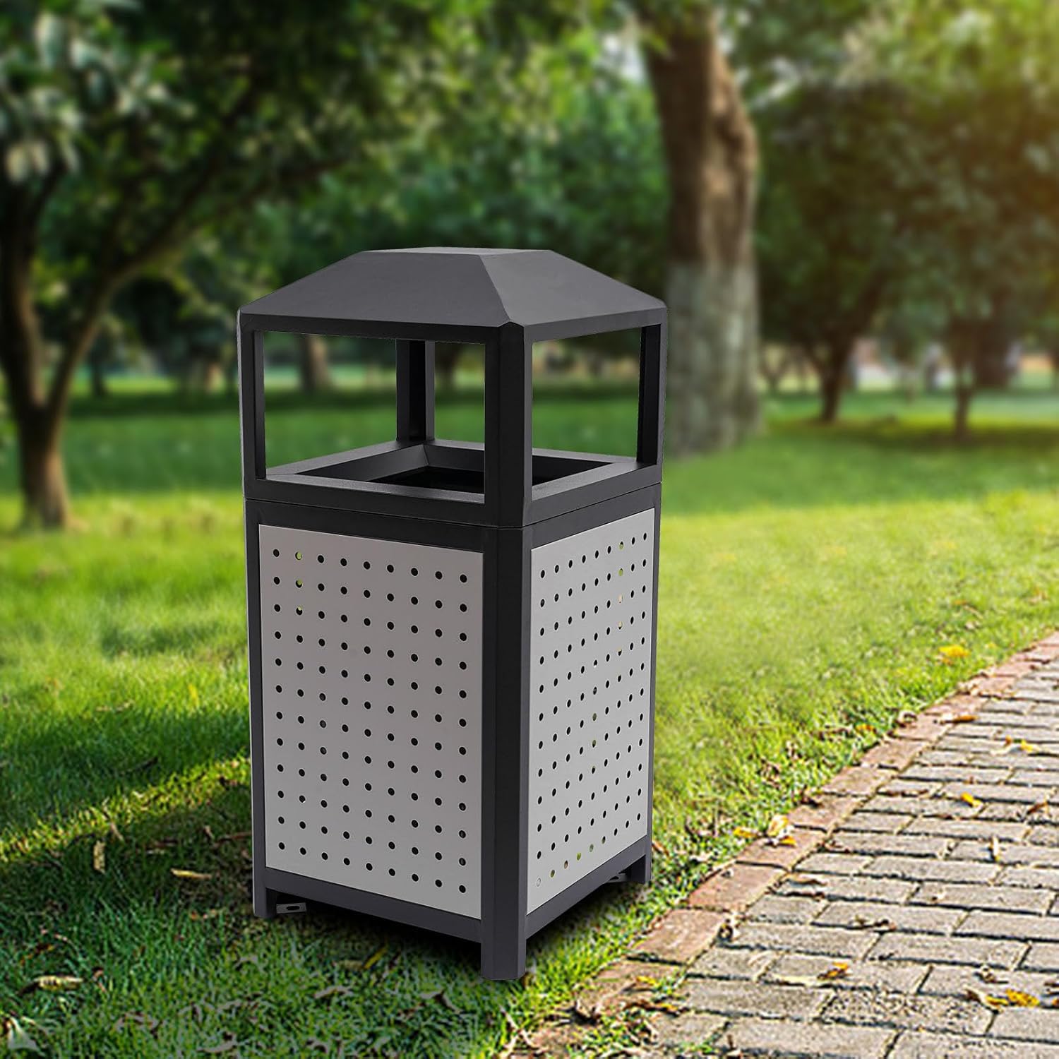 Garbage Can Outdoor, 15 Gallon Outdoor-Indoor Galvanized Board Stainless Steel Disposal Commercial Waste Container, Inner Barrel with Handle (15 Gallon)