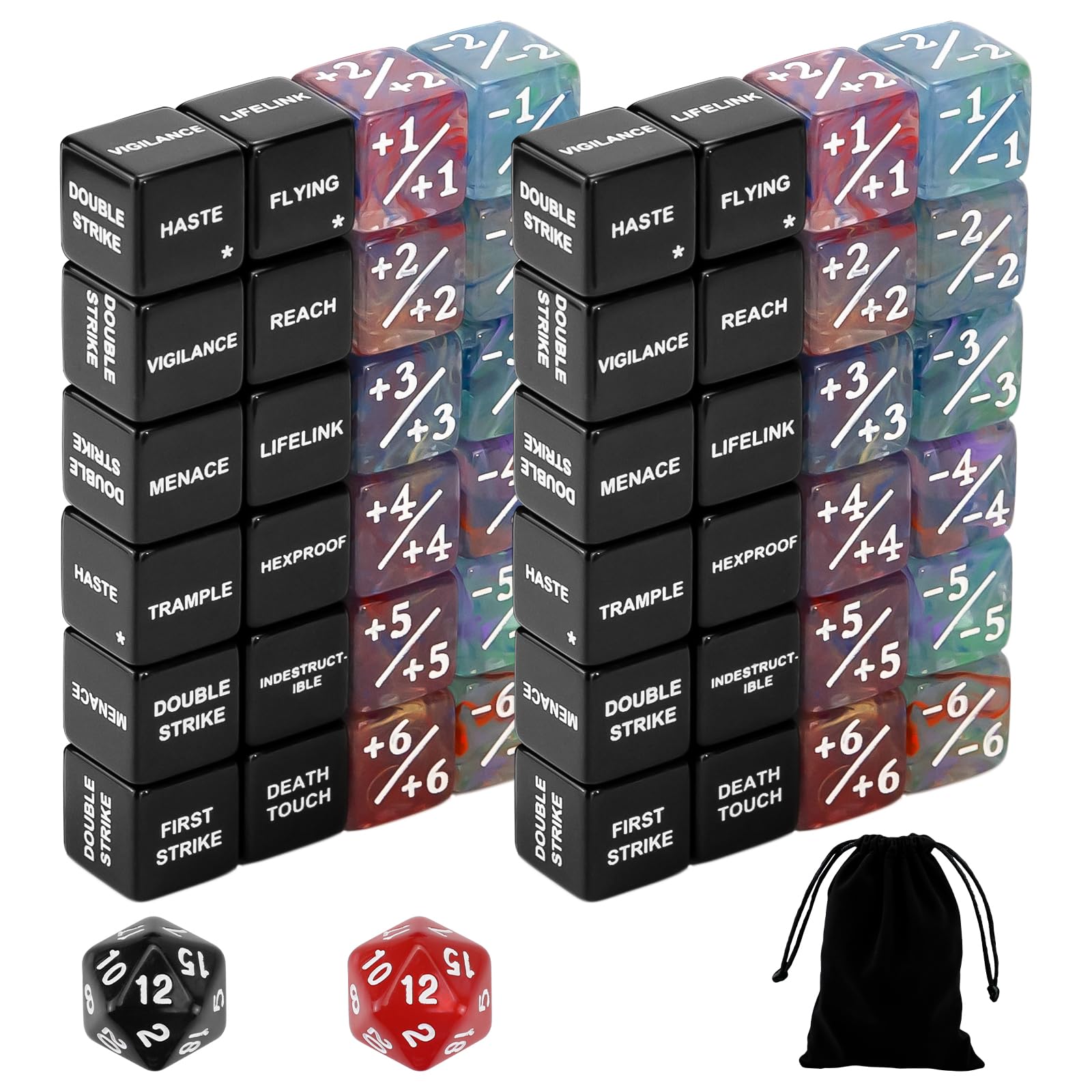 FIGURESLAB 50PCS MTG Keywords Life Counters Dice Set, Abilities Plus 1 Creature Stats Buff D6 Dice MTG Tokens for Magic Card, Compatible with CCG TCG