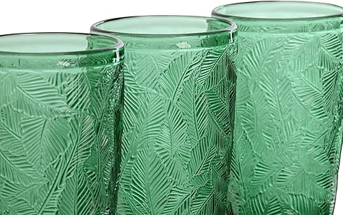 Miniatura 2 de Vaso Set of 6 Crystal 8 x 8 x 13 370 ml Hojas Relieve