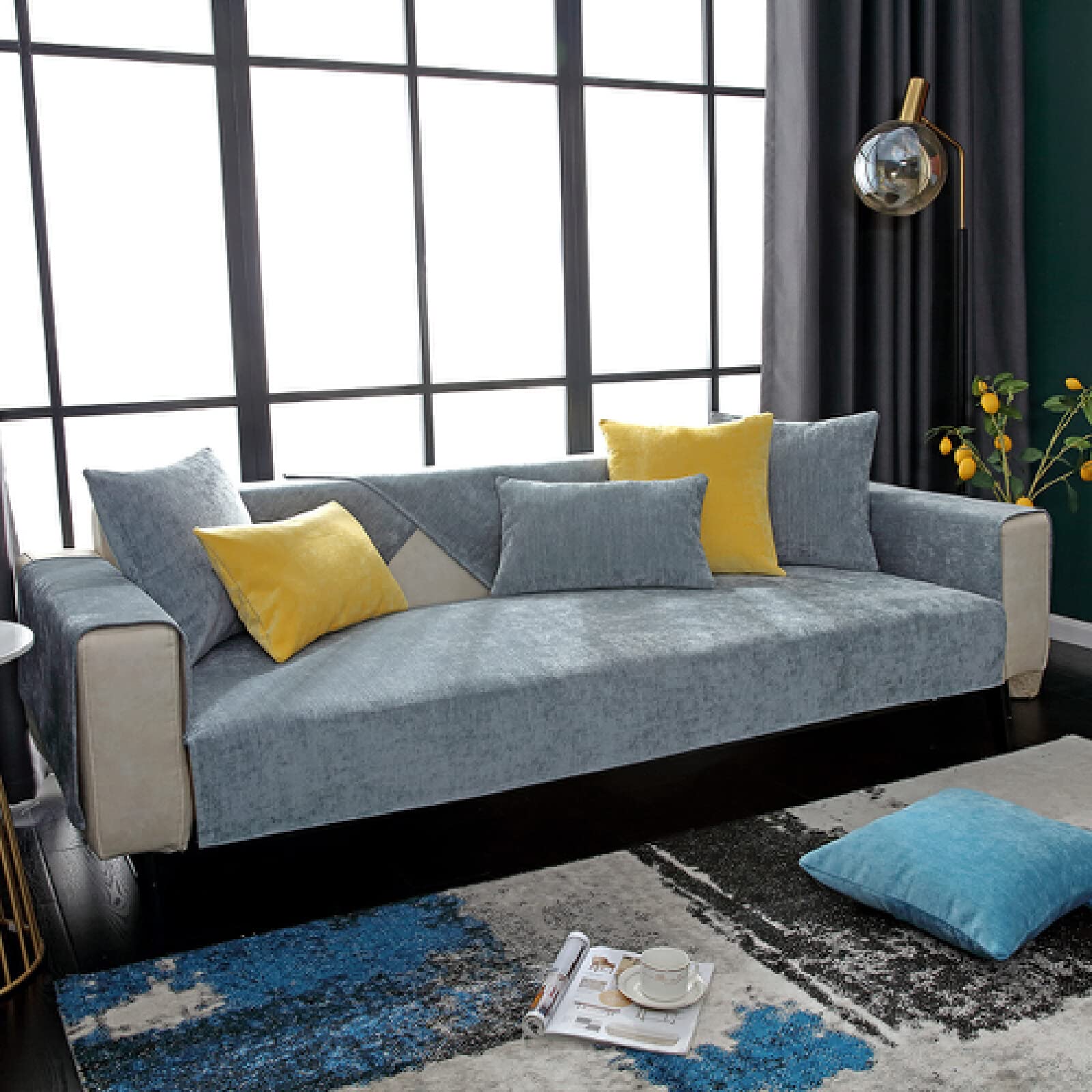 Rutschfeste Leder-Sofa-Armlehnenbezüge, grau, 70 x 120 cm, Armlehnenschoner für Stuhl, einfarbiger Kissenbezug, rutschfestes Design für zusätzlichen Schutz