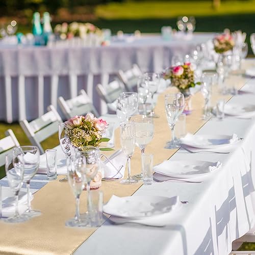 Miniatura 6 de Tudomro Juego de 16 manteles de plástico desechables de 54 x 108 pulgadas y camino de mesa de satén de 12 x 108 pulgadas, 8 manteles de mesa y 8