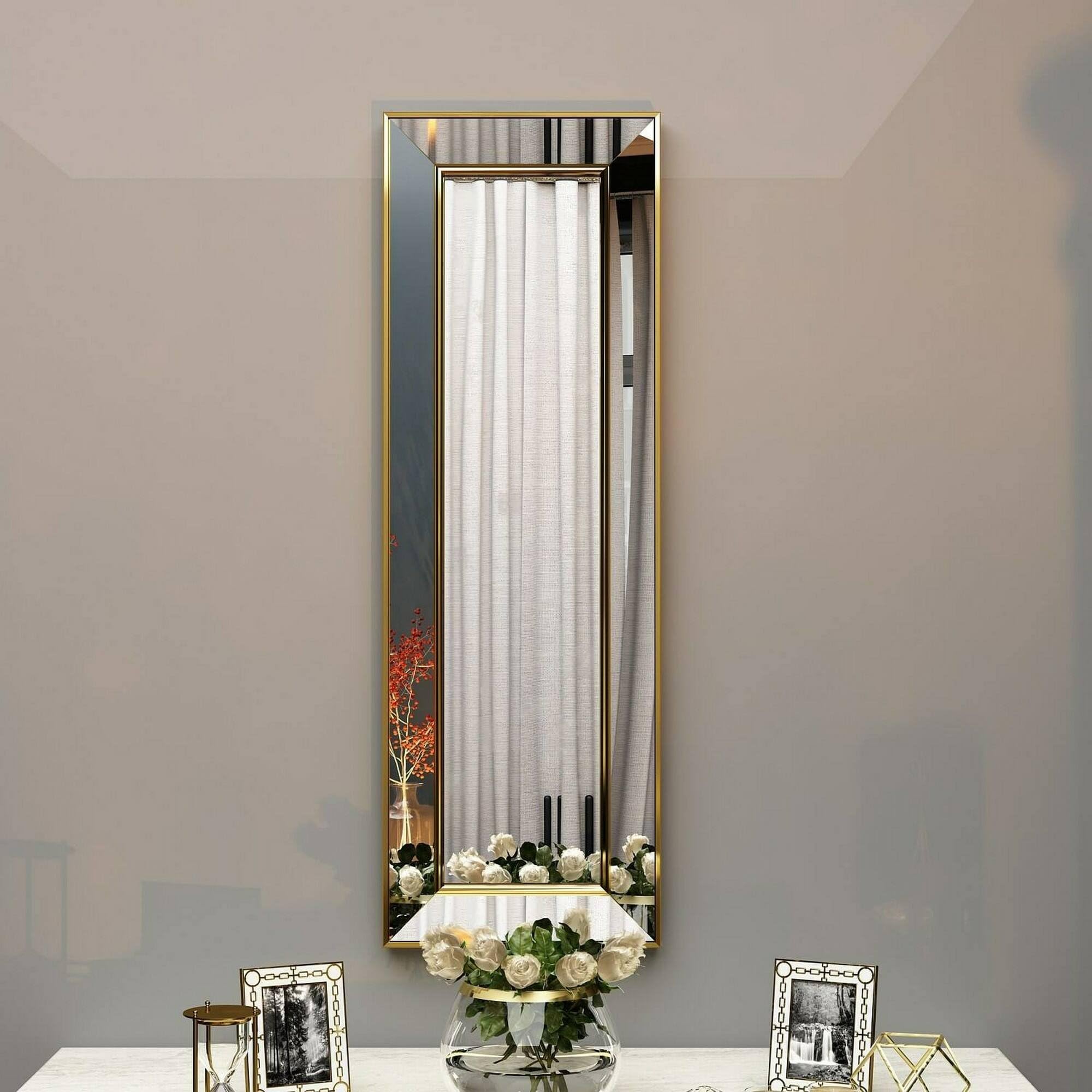 Dmora - Specchio Musca, Specchiera, Articolo d'arredo a muro, Decorazione con specchio, 30x3h90 cm, Oro