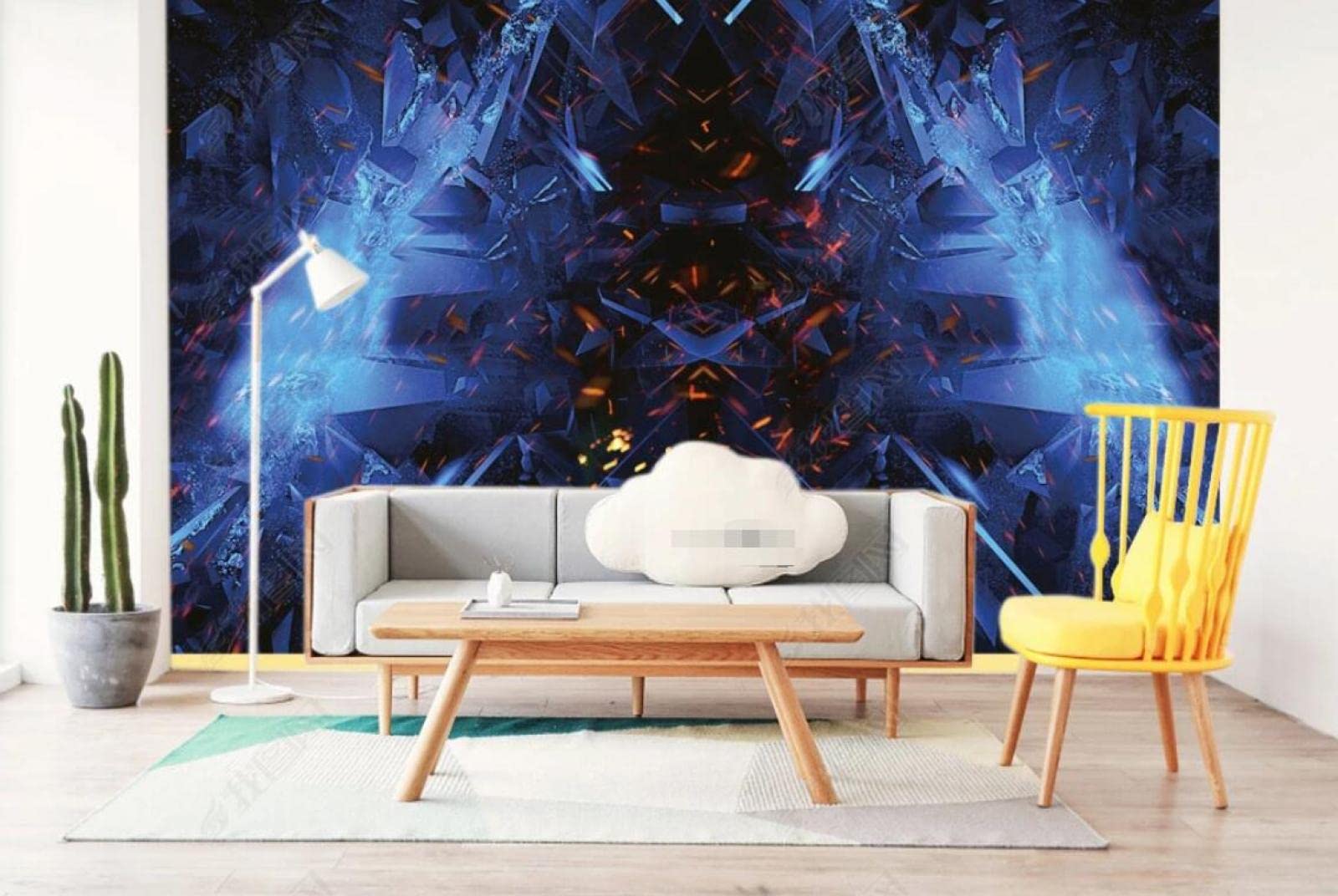 Papier peint panoramique bleu résistant pour métamorphoser un mur de salon vide