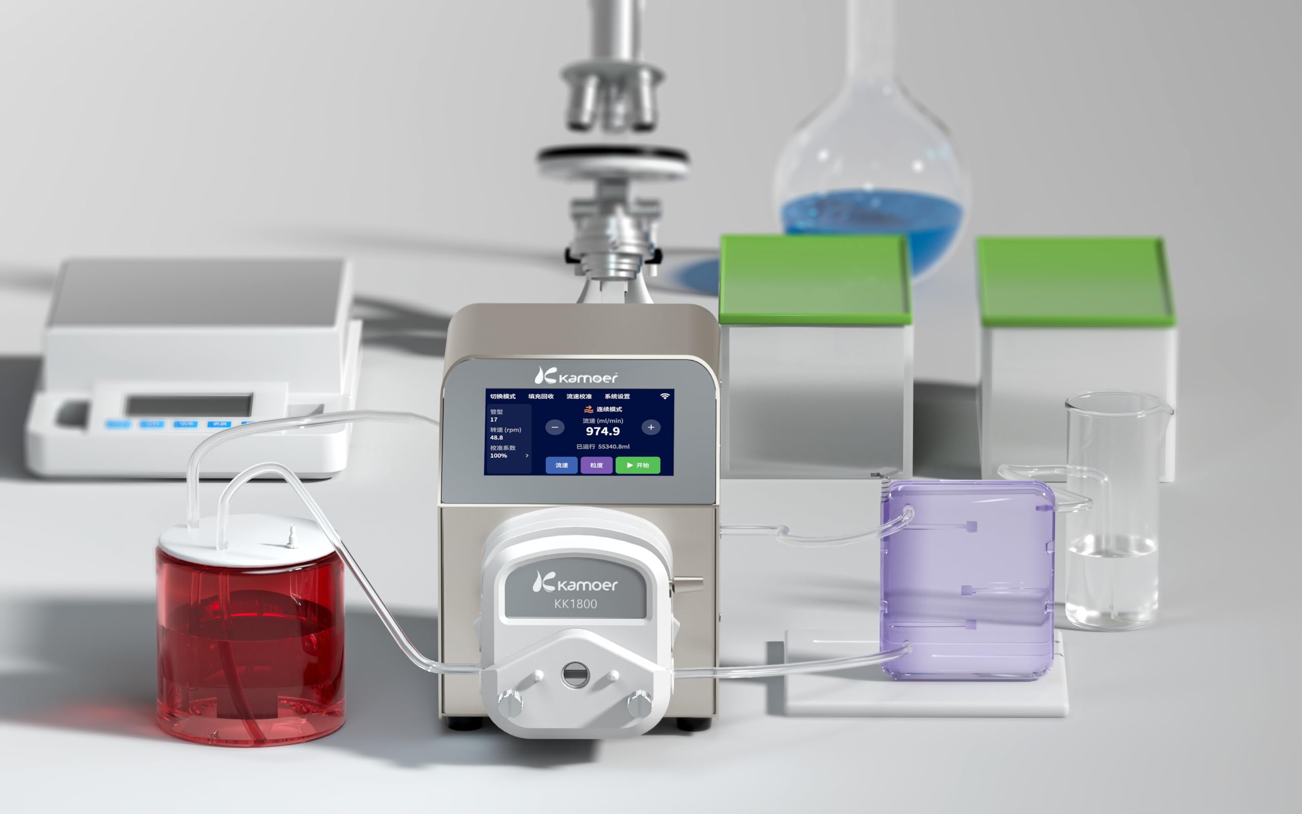 Kamoer Lab UIP WiFi V2 Dosierpumpe mit geschlossenem Regelkreis und hohem Durchfluss, Schrittmotor, 3 Rotoren, 0,1–1500 ml/min, 100–240 V, WiFi nur für Upgrade, RS485, analog, Fußschalter, Touchscreen