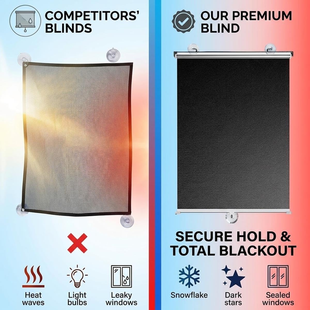 Tenda a Rullo Oscurante con Ventose Senza Foratura Parasole Auto Casa Tenda Parasole Avvolgibile Retrattile con Rivestimento Argentato: Protezione UV, Privacy Termico(Total blackout,63.5W x 198H cm)