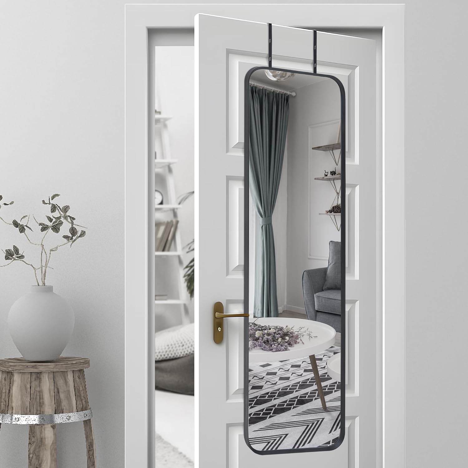 Minuover 47" x 13" Black Over The Door Hanging Mirror