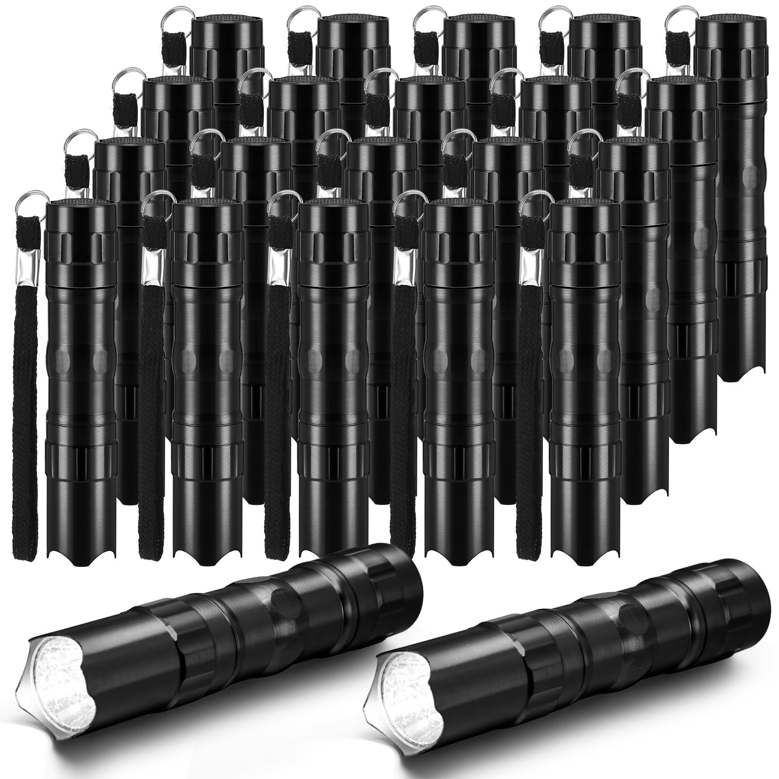 Tujoe 36 mini linternas LED de aluminio brillante a granel con cordón, pequeñas linternas LED para lectura nocturna, emergencia, huracán, camping, senderismo, recuerdos de fiesta (negro)