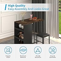 Vista 4 de Mjkone Juego de mesa y taburetes de cocina y comedor con 3 estantes de almacenamiento, mesa de bar bistró con 2 taburetes de barra de altura