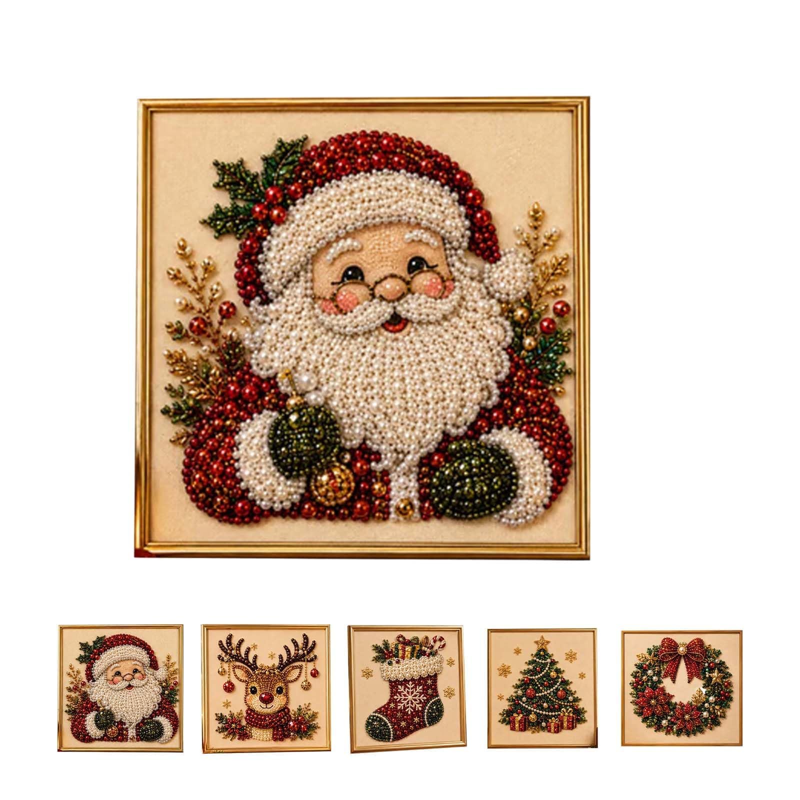 Megatwix No Diy Christmas Pearl Diamond Painting Art Kit With Frame, Christmas Pearl Beads Art Craft For Adults & Beginners, Gemstone Diamond Dots Beads Painting For Home Wall Decor,