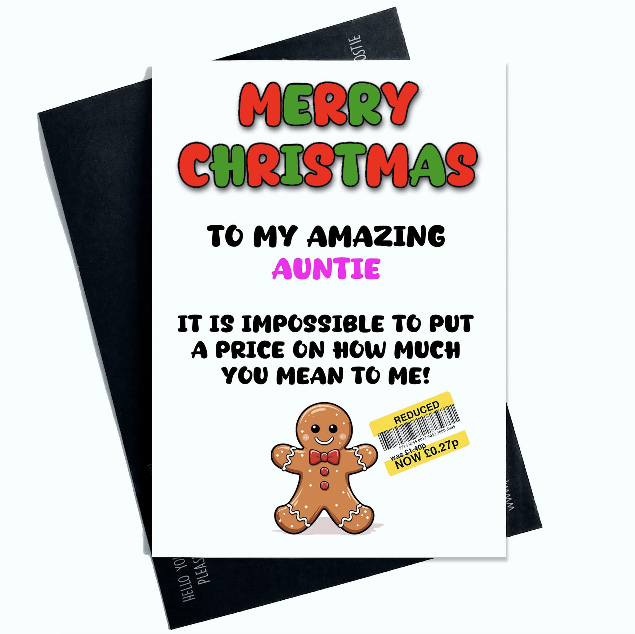 Peachy Antics Merry Christmas Card for Auntie – Funny Reduced Sign Joke Holiday Greeting – Humorous Xmas Card for Her – Auntie Christmas Gifts – SP320