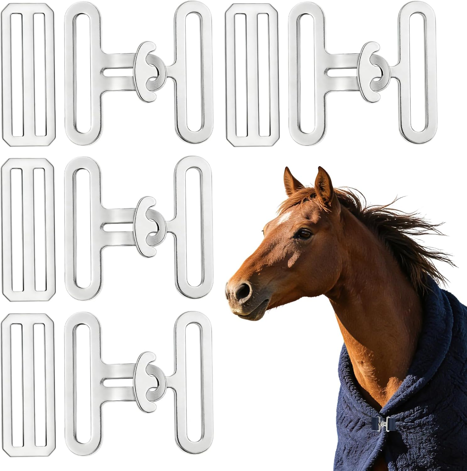 12 Pcs Universal Horse Blanket Surcingle Buckle Replacement Kit - Heavy Duty Hardware for Connection Webbing Strap Buckle - for Horse Blanket Repair and Restoration (4 Sets)